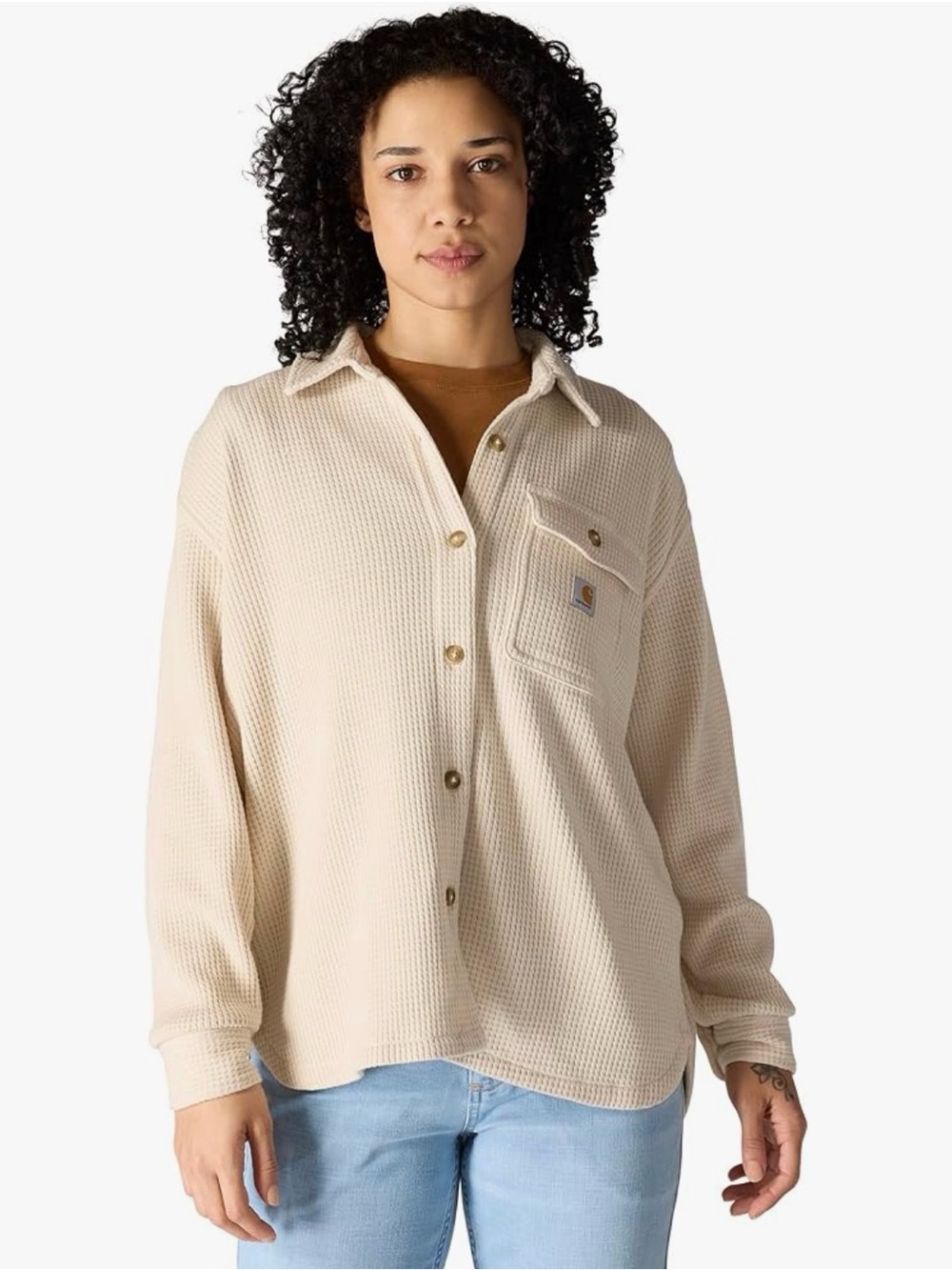 Carhartt Heavyweight Waffle Knit Oversized Shirt Jacket Oat Milk S Neutral